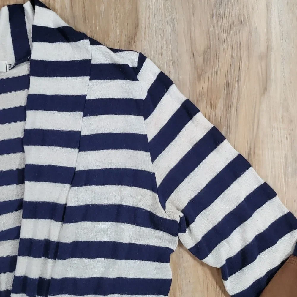 🔸️Always Me Blue Striped Open Front Elbow Patch Sweater Medium - Picture 5 of 9